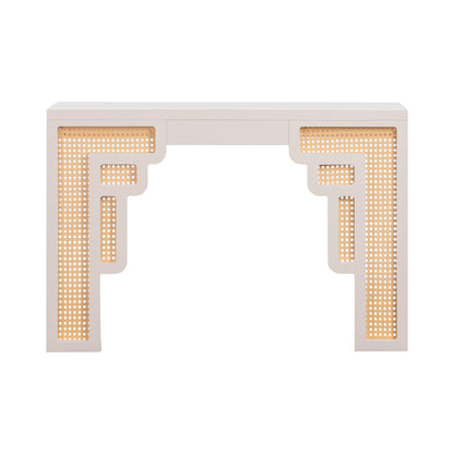 Cube Cream & Rattan Console Table