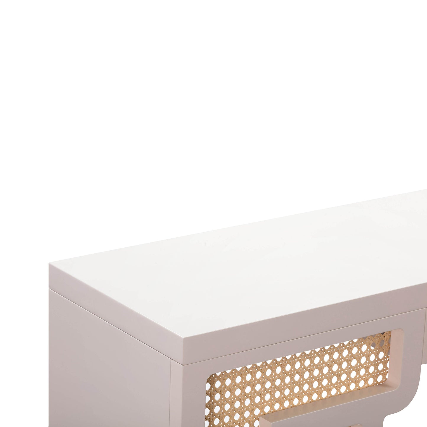 cube cream & rattan console table