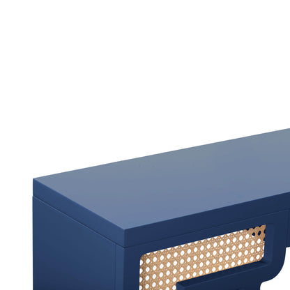Cube Navy & Rattan Console Table
