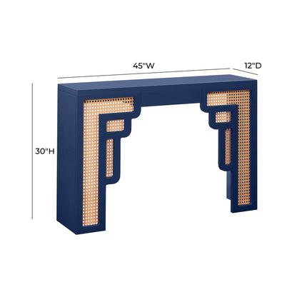 Cube Navy & Rattan Console Table