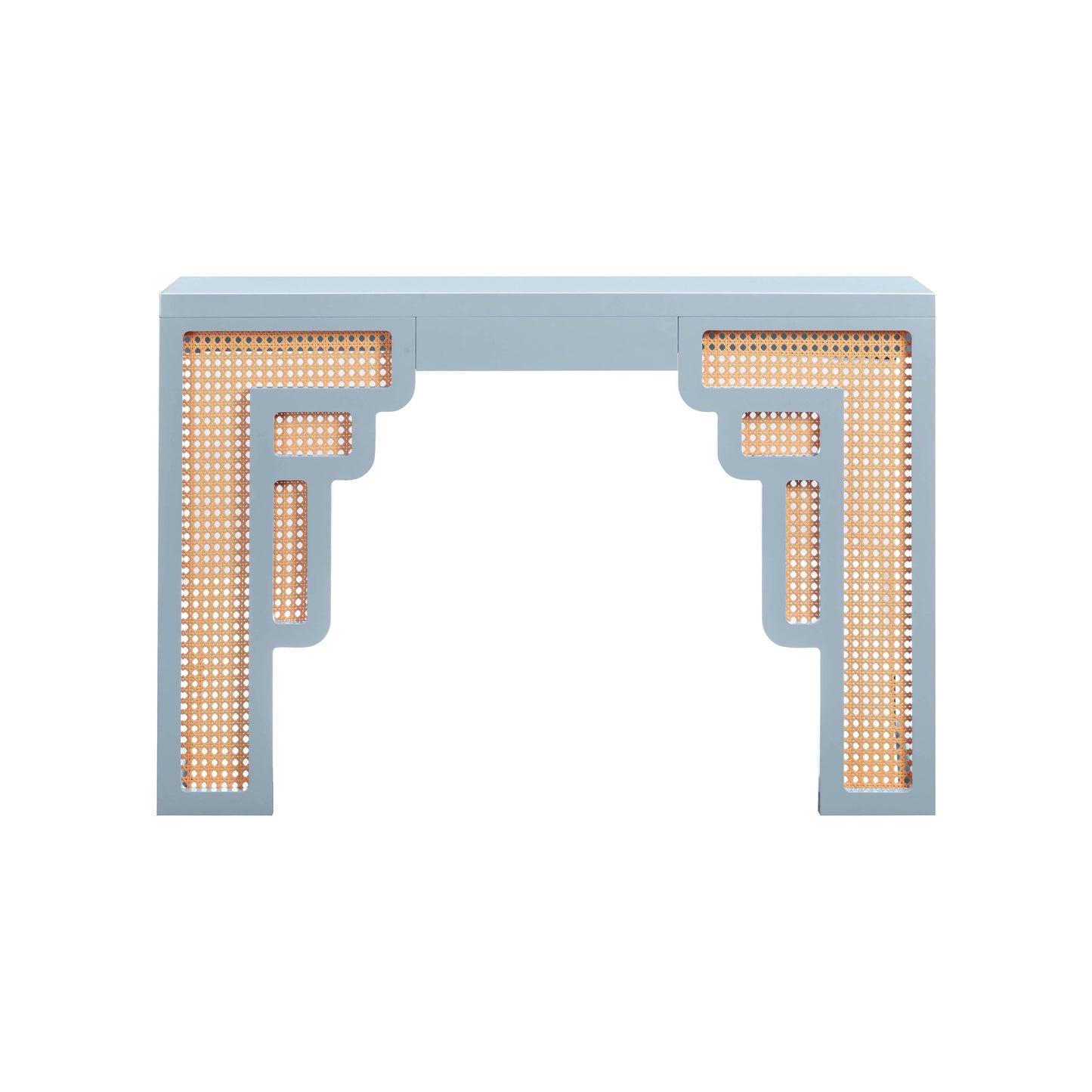 cube pastel blue & rattan console table