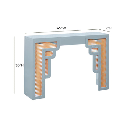 Cube Pastel Blue & Rattan Console Table