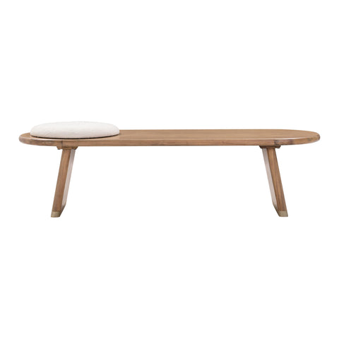 Jula Cognac Acacia Bench with Boucle Seat
