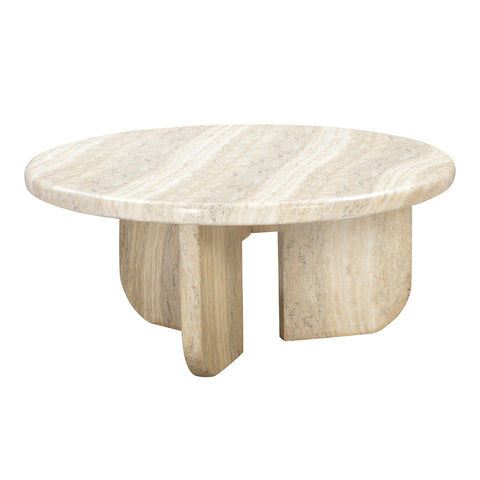 Lucienne Ravenna 36" Faux Travertine Concrete Indoor / Outdoor Round Coffee Table - image 4