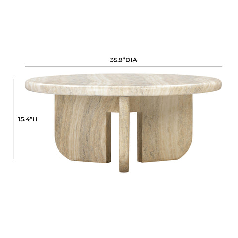 Lucienne Ravenna 36" Faux Travertine Concrete Indoor / Outdoor Round Coffee Table - image 8