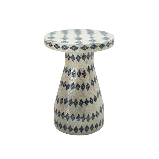 Dunes Cream & Blue Checkered Shell Side Table