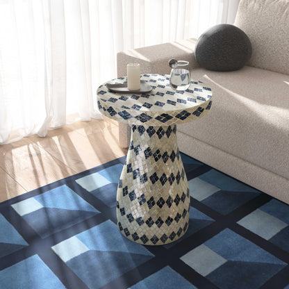 Dunes Cream & Blue Checkered Shell Side Table