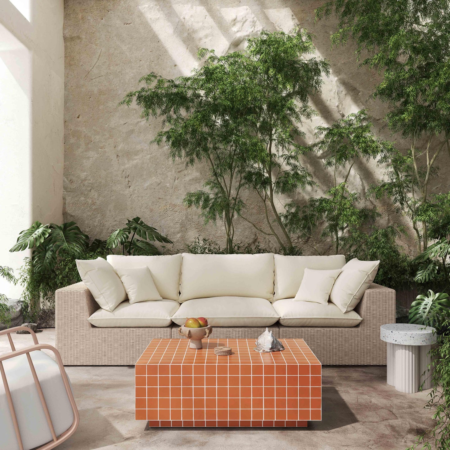 eva brick orange tile indoor / outdoor coffee table