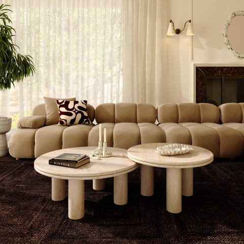 Celeste Bellamy Faux Travertine Indoor/Outdoor Round Accent Table (26"-32") - image 2