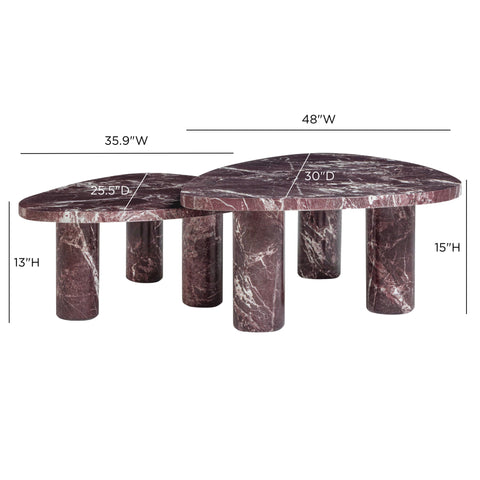 Juliette Monaco 2-Piece Faux Red Levanto Marble Indoor/Outdoor Nesting Coffee Table Set - image 4