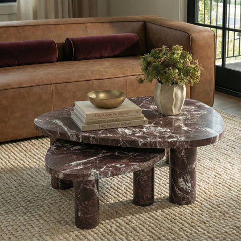 Juliette Monaco Faux Red Levanto Marble Indoor/Outdoor Coffee Table (36"-48") - image 2
