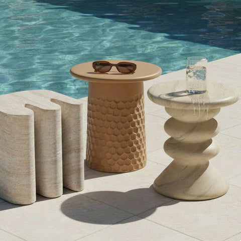 Colette Lucerne Faux Travertine Indoor/Outdoor Concrete Side Table - image 2
