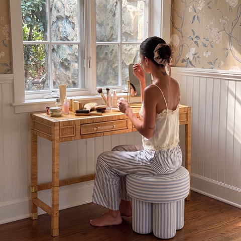 Juliette Navarre Striped Performance Linen Accent Stool - image 3