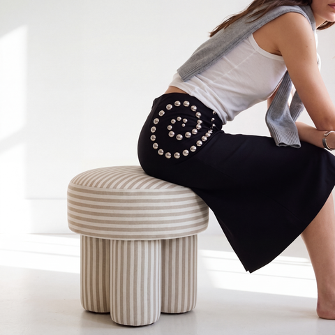Juliette Navarre Striped Performance Linen Accent Stool - image 3