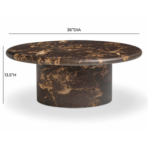 Giselle Castaigne 36" Dark Brown Faux Marble Indoor/Outdoor Concrete Round Coffee Table - image 7