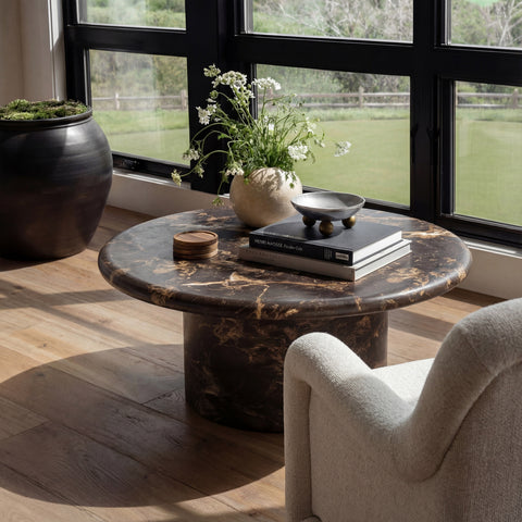 Giselle Castaigne 36" Dark Brown Faux Marble Indoor/Outdoor Concrete Round Coffee Table - image 2