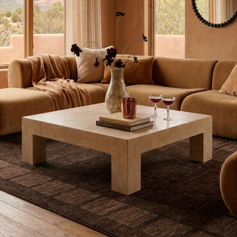 Delphine Siena 46" Faux Travertine Indoor/Outdoor Concrete Coffee Table - image 2