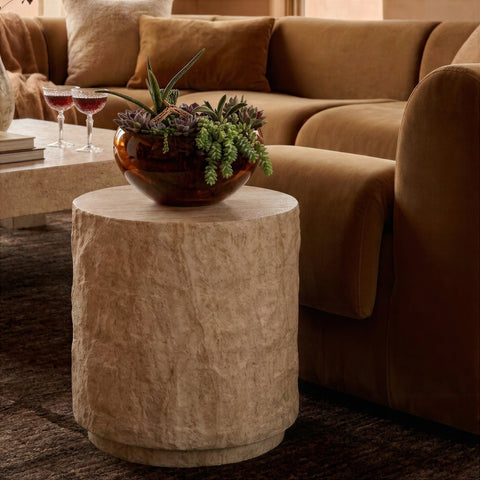 Delphine Siena Faux Travertine Indoor/Outdoor Concrete Side Table - image 2
