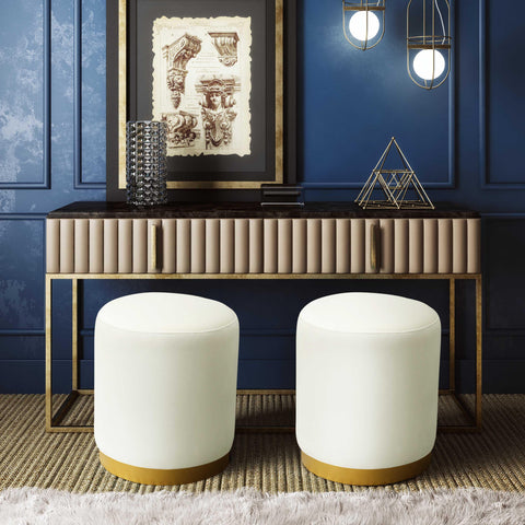 Chelsea Cream Velvet Ottoman with Gold Base