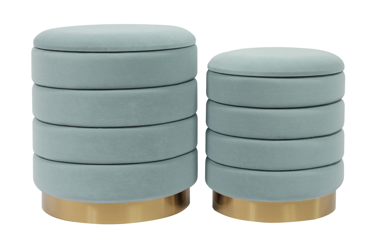 kaia sea blue velvet storage ottomans - set of 2