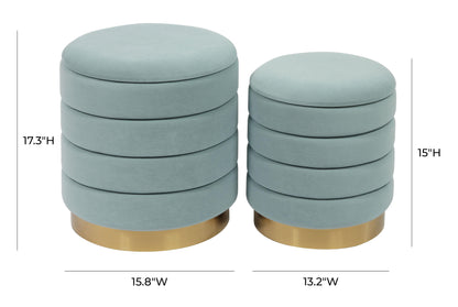 Kaia Sea Blue Velvet Storage Ottomans - Set of 2