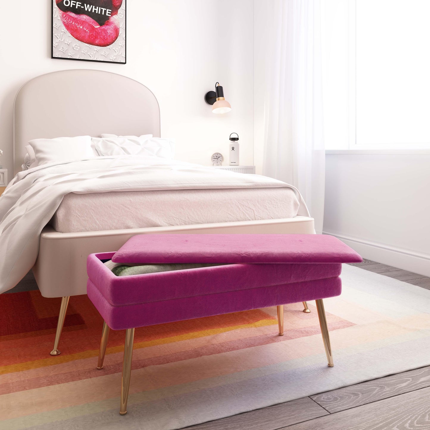 nova plum velvet storage bench