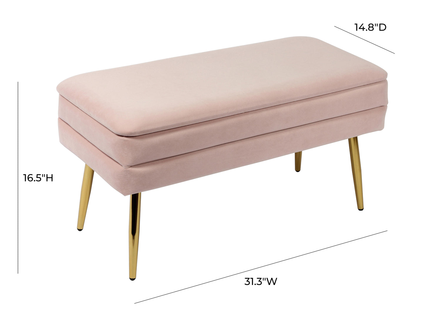 nova blush velvet storage bench