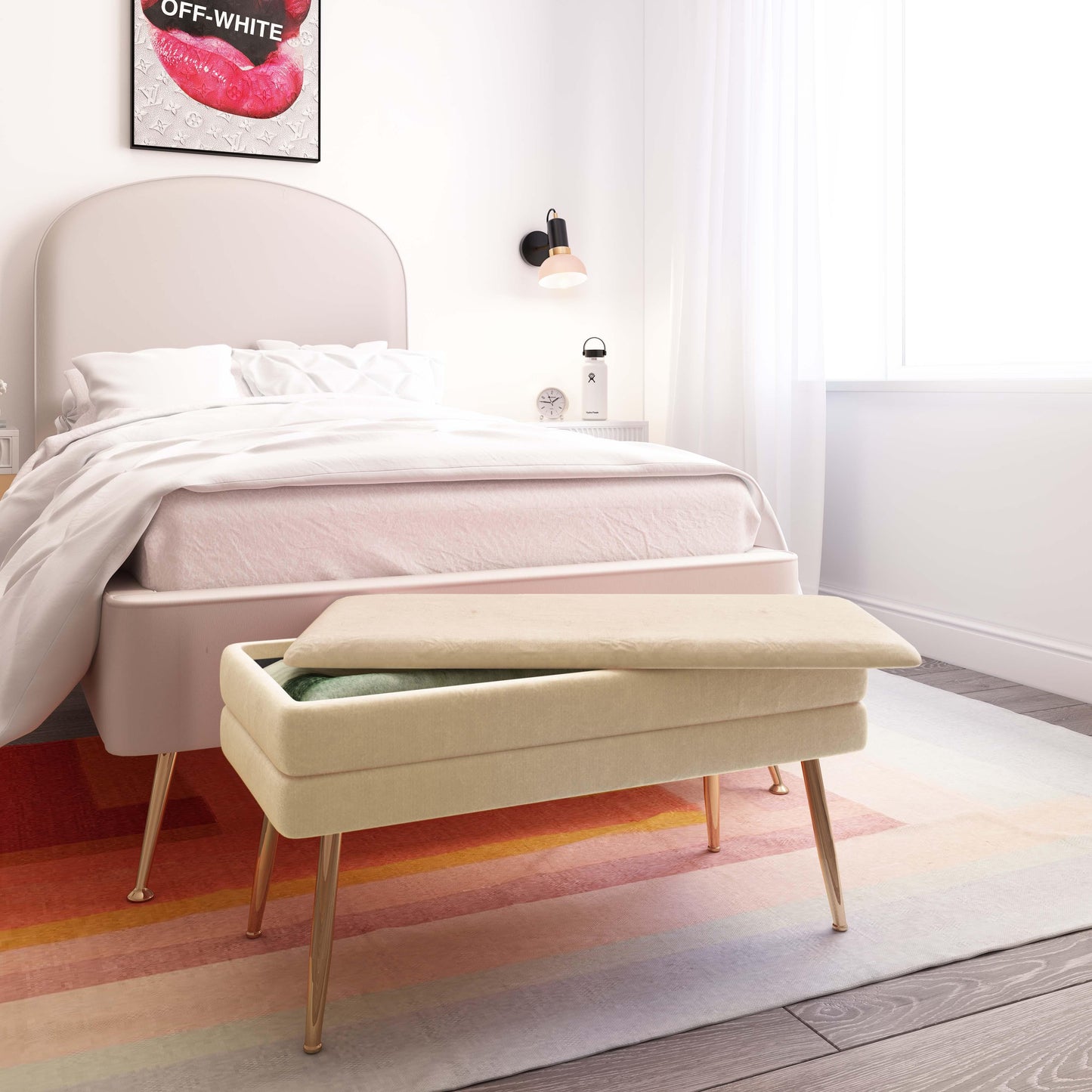 nova cream velvet storage bench