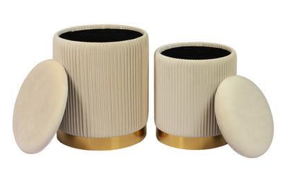 Calliope Cream Velvet Storage Ottomans - Set of 2