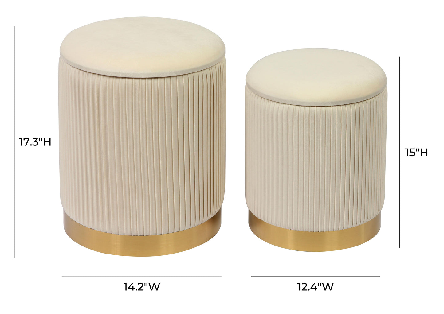 calliope cream velvet storage ottomans - set of 2