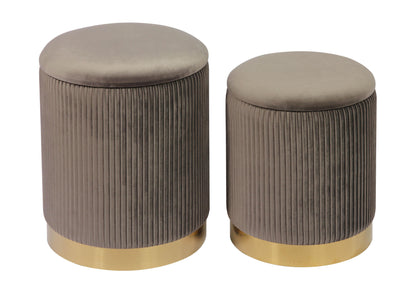 Calliope Grey Velvet Storage Ottomans - Set of 2