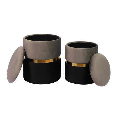 Estelle Laurent Grey and Black Performance Velvet Storage Ottomans - Set of 2 - image 3
