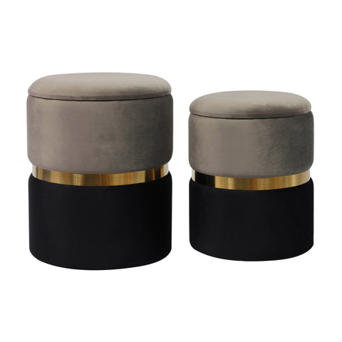 Estelle Laurent Grey and Black Performance Velvet Storage Ottomans - Set of 2 - image 4