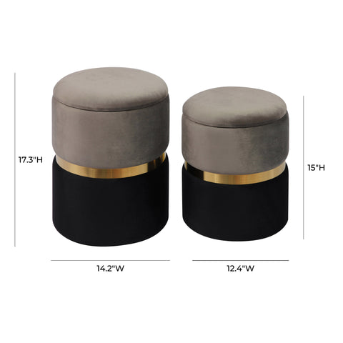 Estelle Laurent Grey and Black Performance Velvet Storage Ottomans - Set of 2 - image 6