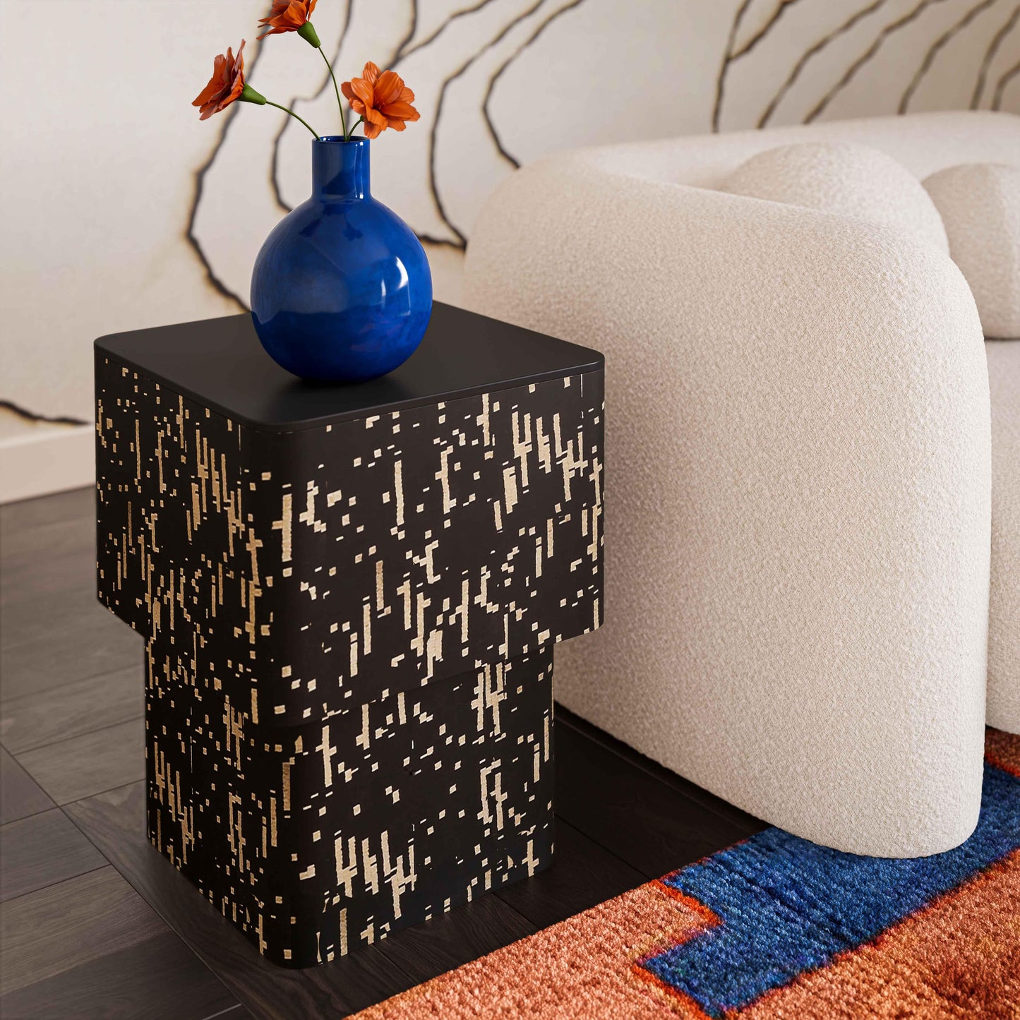 austin black glass side table