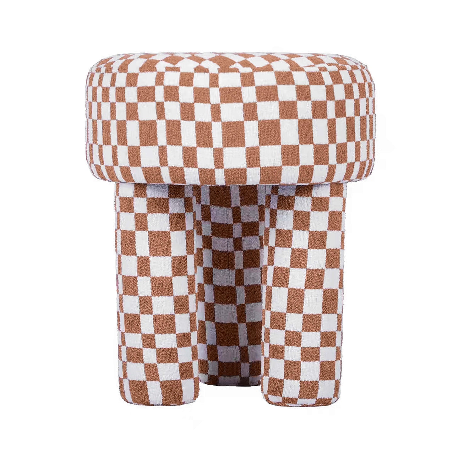 juniper brown checkered boucle stool