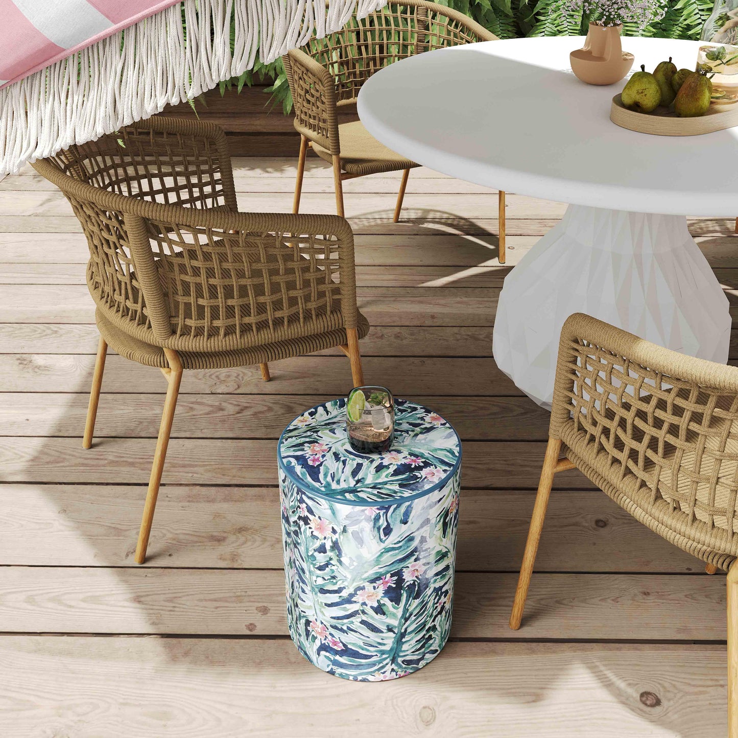 yorba ceramic stool in garden print