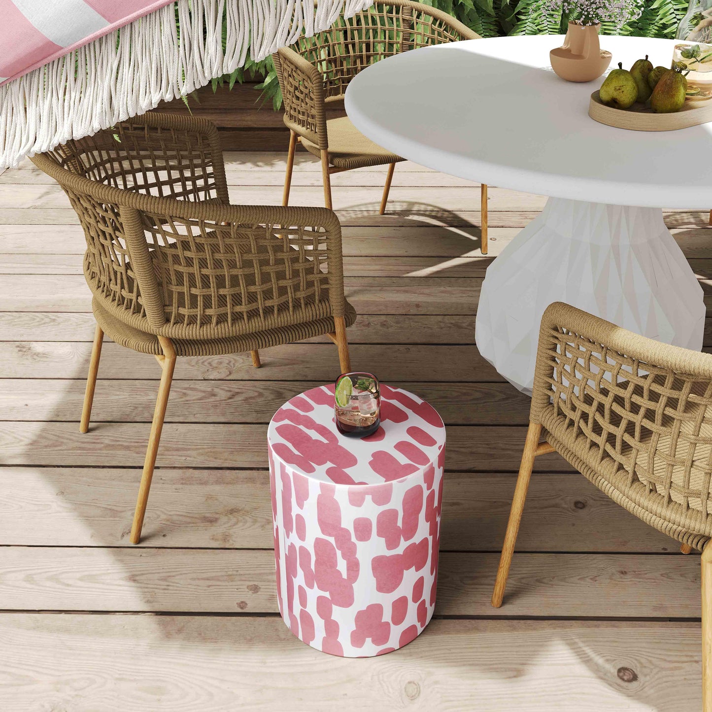 yorba ceramic stool in pink strokes print