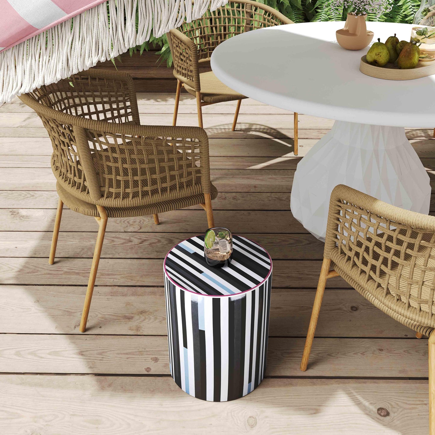 yorba ceramic stool in modern stripes print