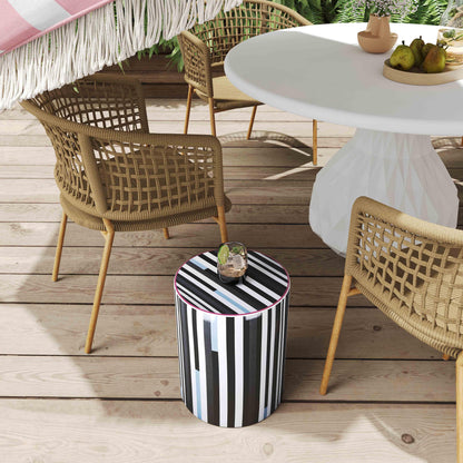 Yorba Ceramic Stool in Modern Stripes Print