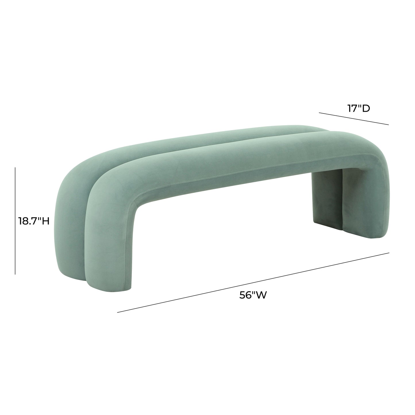 jade green velvet channeled bench