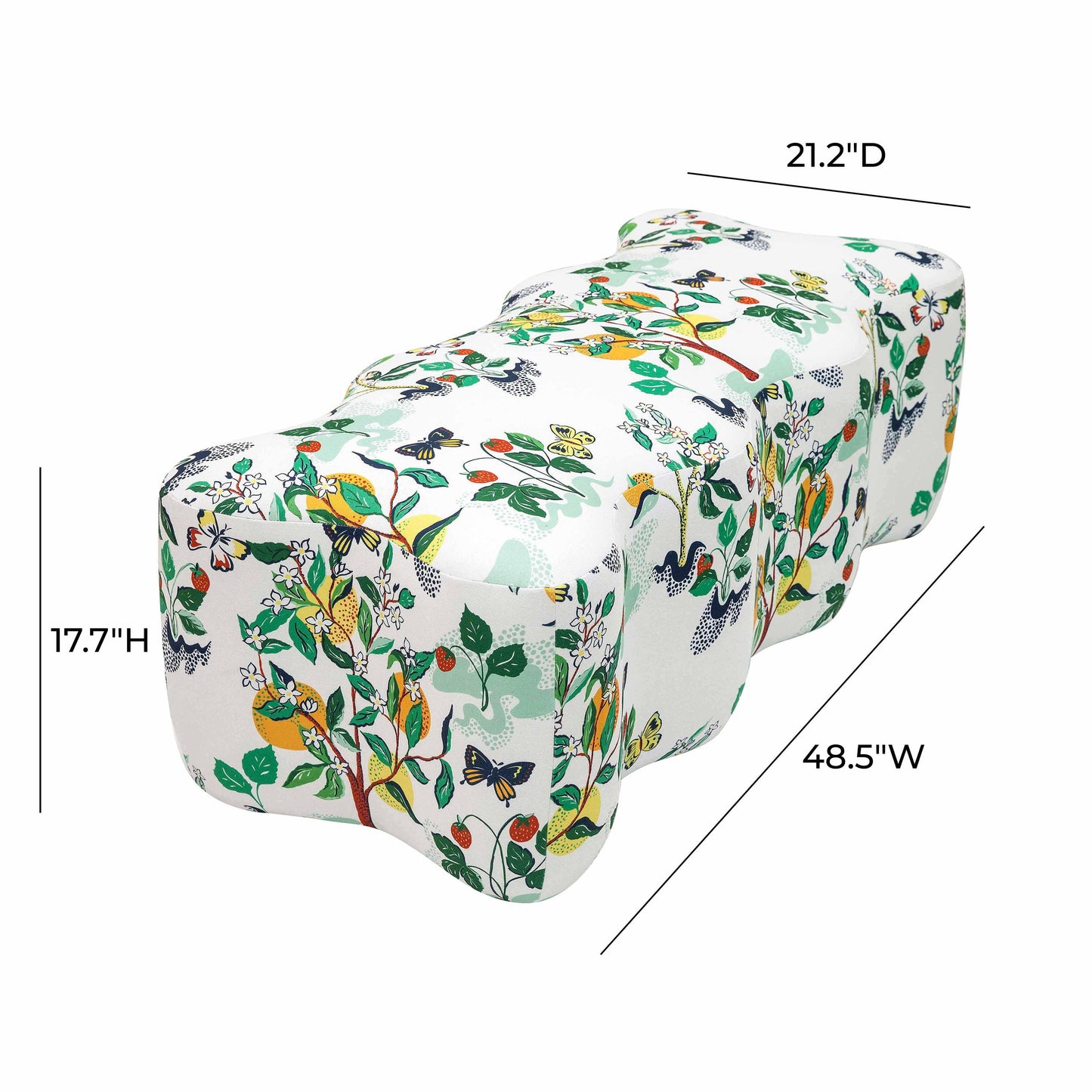 kaylee garden upholstered bench in citrus garden print