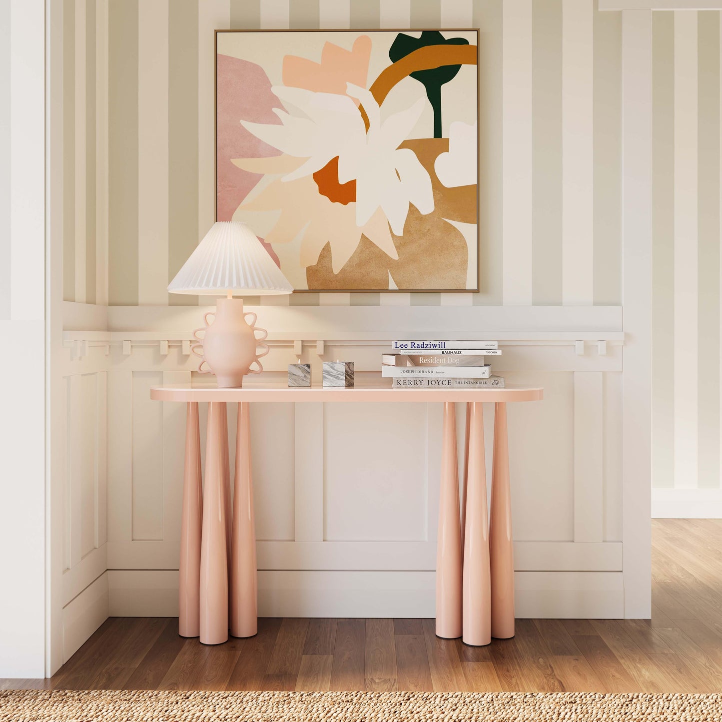 tarra peach rose glossy console table