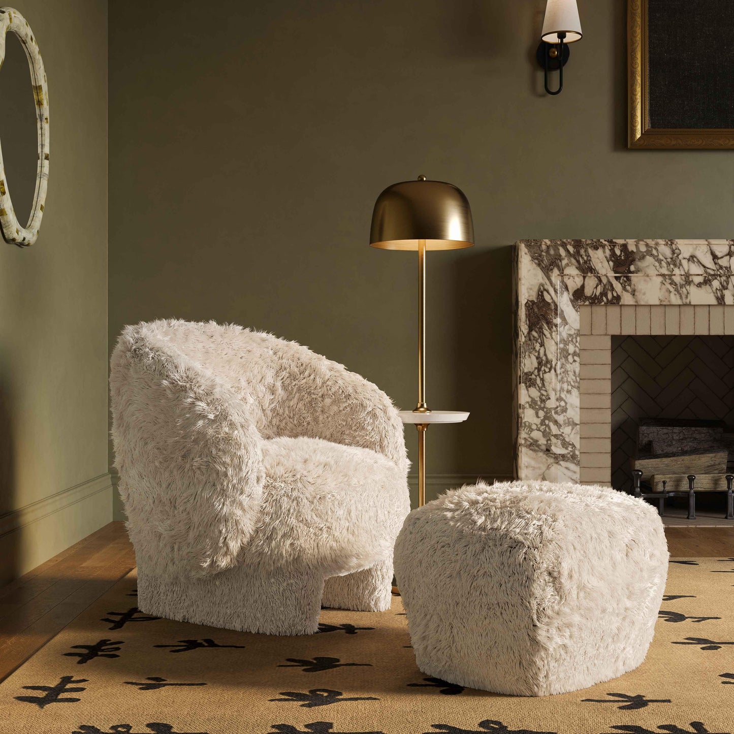 tarra natural vegan shearling ottoman