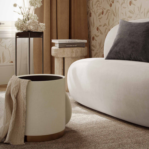Cream Chenille Storage Ottoman - image 2