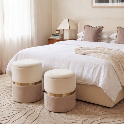 Estelle Laurent Cream and Tan Chenille Storage Ottoman - Set of 2 - image 2
