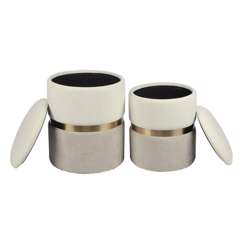 Estelle Laurent Cream and Tan Chenille Storage Ottoman - Set of 2 - image 3