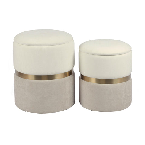 Estelle Laurent Cream and Tan Chenille Storage Ottoman - Set of 2 - image 4