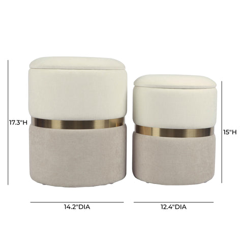 Estelle Laurent Cream and Tan Chenille Storage Ottoman - Set of 2 - image 5