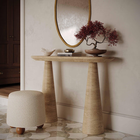 Solene Siena 47" Faux Travertine Indoor/Outdoor Console Table - image 2